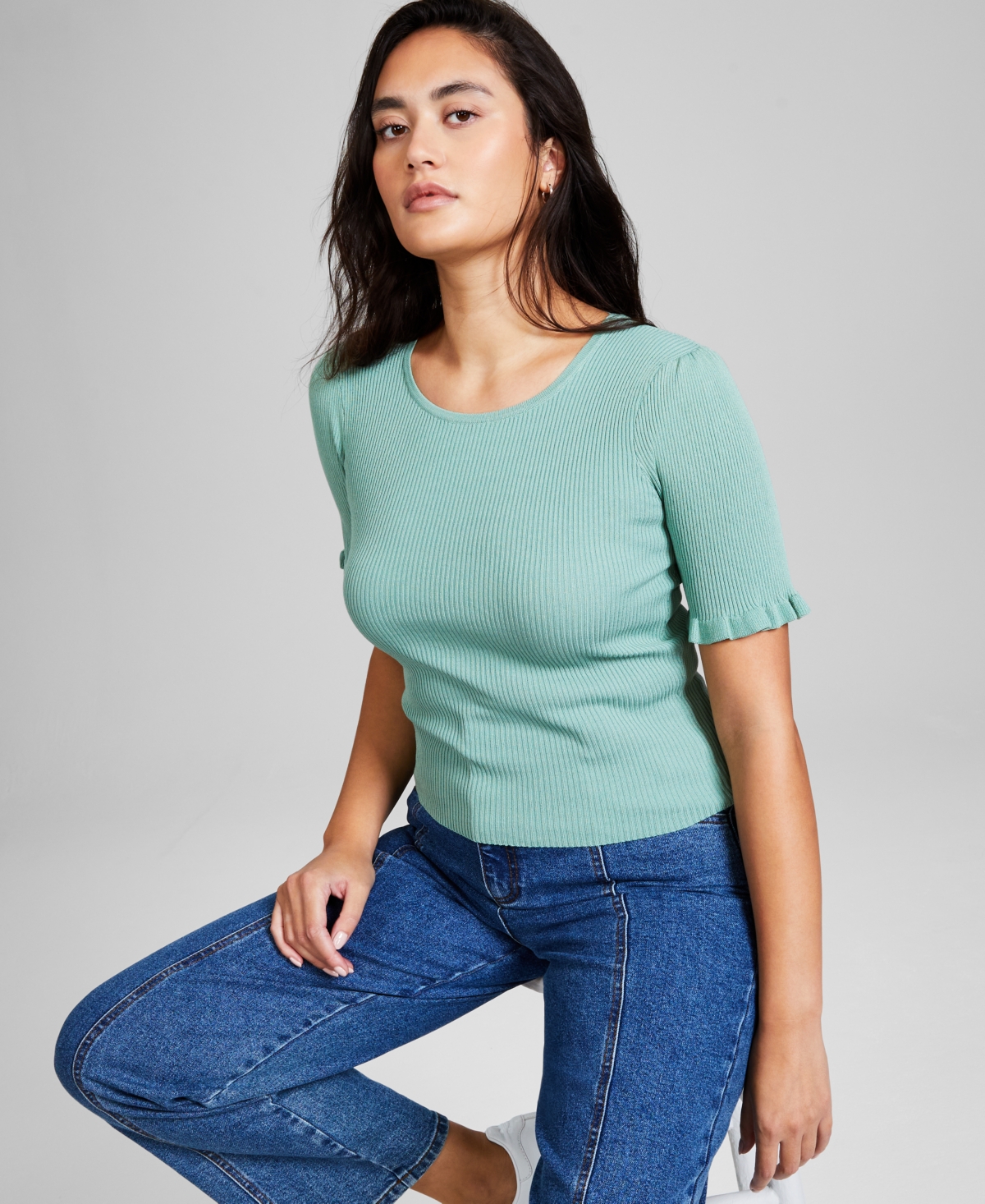 And Now This Women's Crewneck Short-sleeve Sweater, Created For Macy's In Green Pond