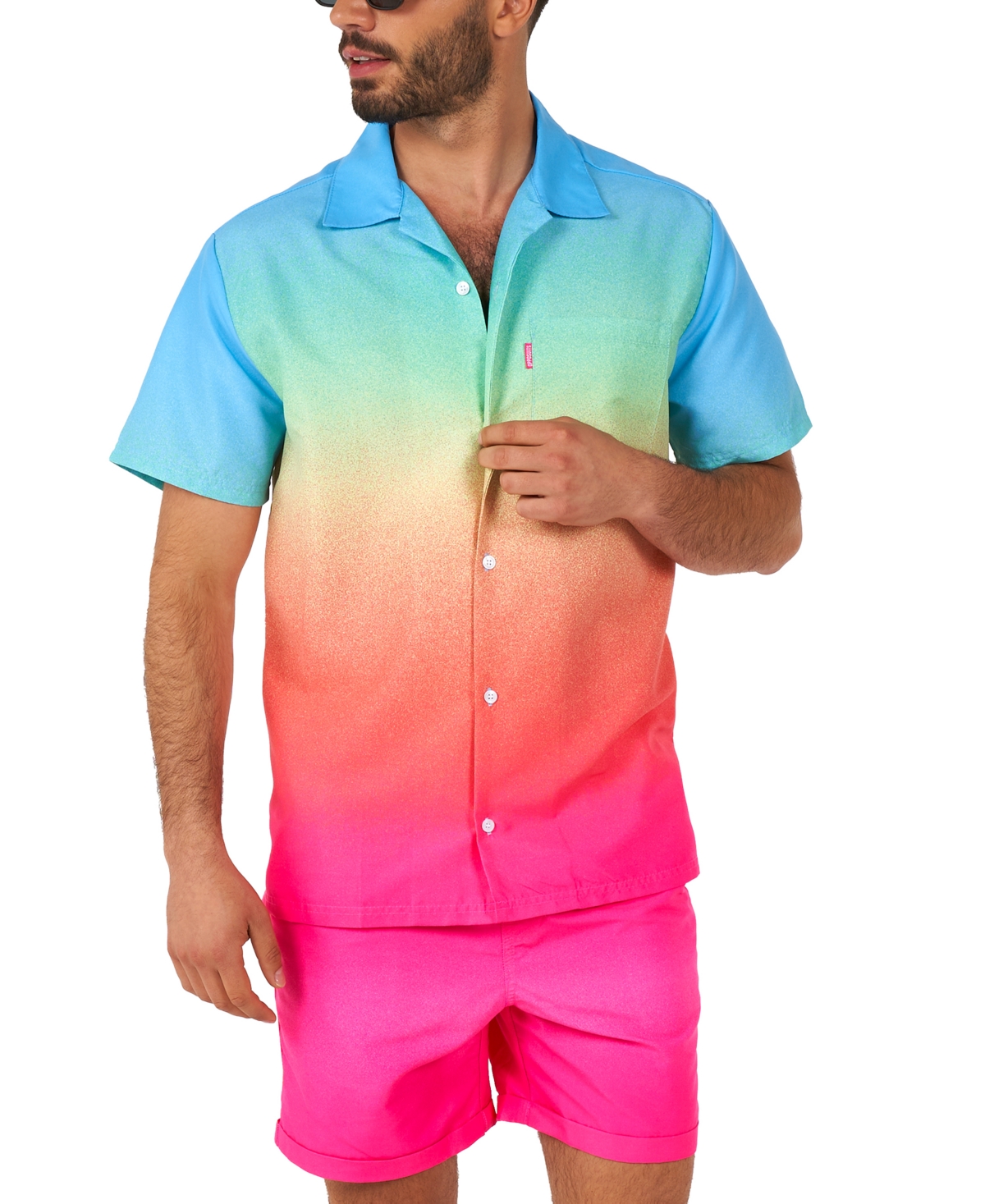 Men's Short-Sleeve Funky Fade Shirt & Shorts Set - Pink