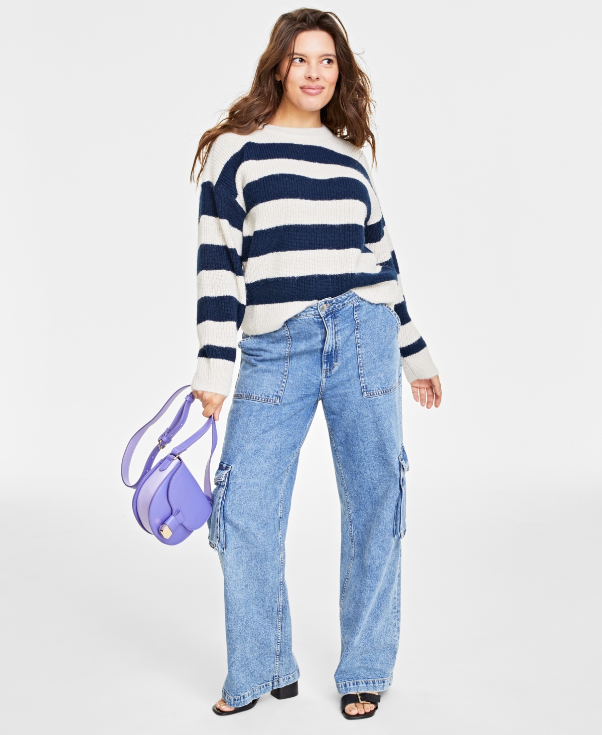 On 34th Women's Shaker Crewneck Long-sleeve Sweater, Created For Macy's In Intrepd Blue Combo