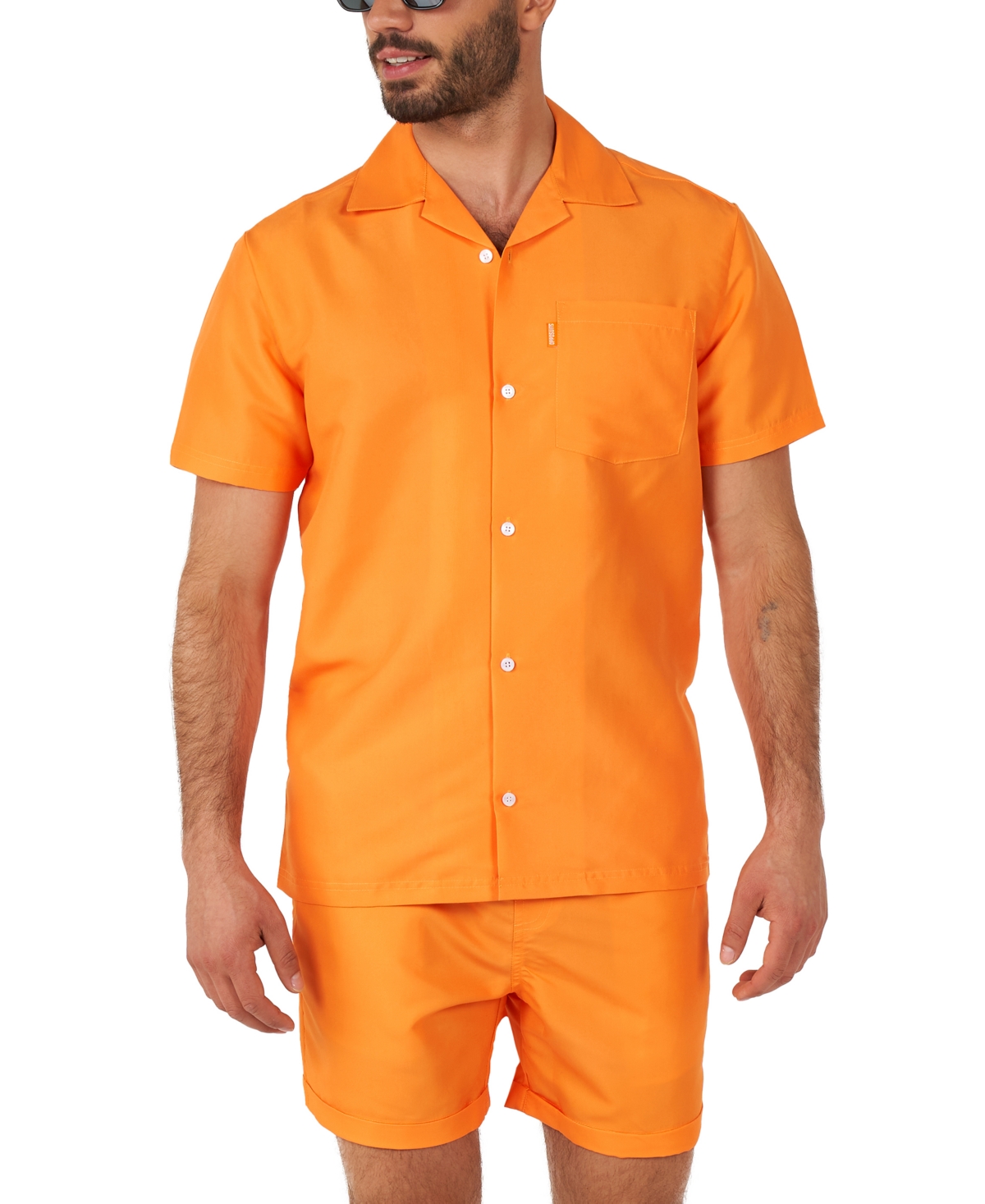 Men's Short-Sleeve Solid Orange Shirt & Shorts Set - Orange