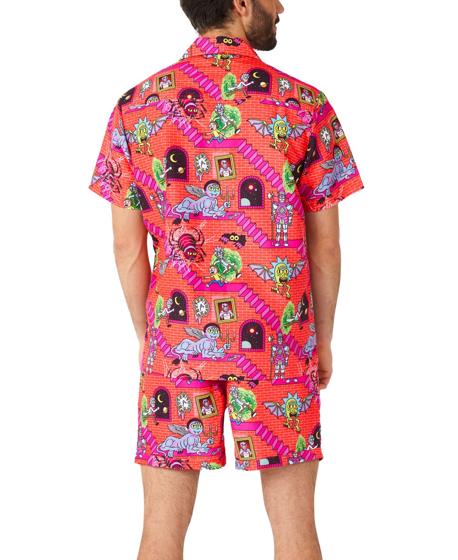 Men's Hawaiian 2 Piece Set - Rick & Morty Summer Beach Wear - Slim Fit - Includes Short Sleeve Shirt and Shorts