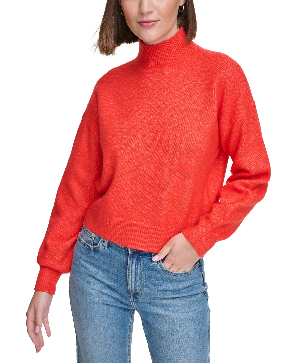 Calvin Klein Jeans Est.1978 Petite Boxy Mock-neck Sweater In Chinese Red