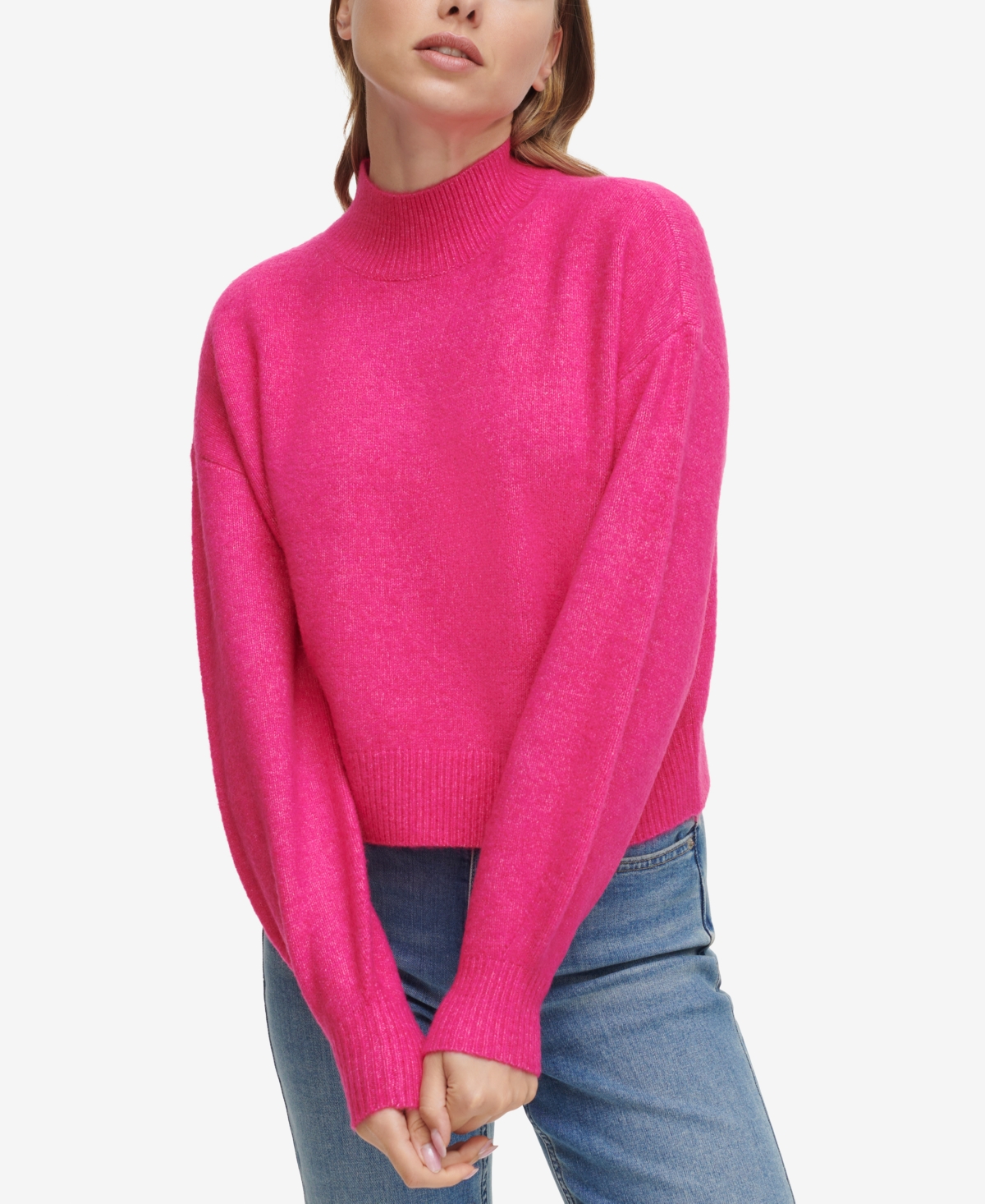 Calvin Klein Jeans Est.1978 Petite Boxy Mock-neck Sweater In Electric Pink