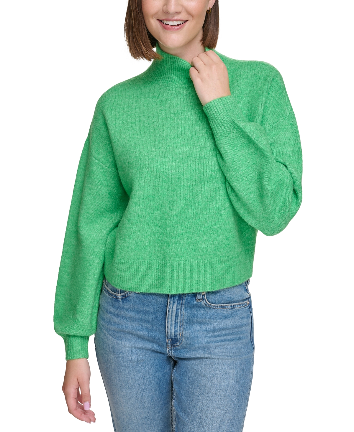 Calvin Klein Jeans Est.1978 Petite Boxy Mock-neck Sweater In Island Green