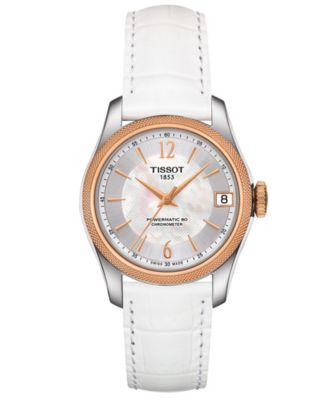 Tissot - Women's Swiss Automatic Ballade Powermatic 80 COSC White Leather Strap Watch 32mm