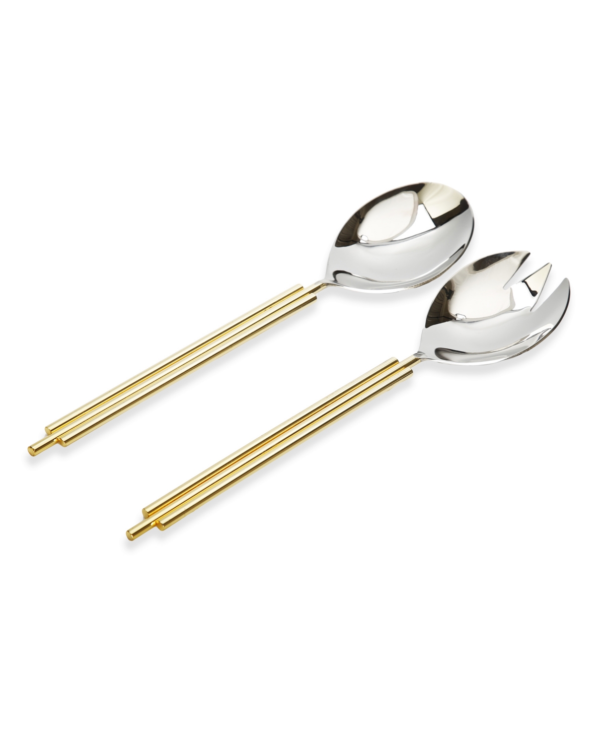 Shop Classic Touch Salad Servers With Symmetrical Design, Set Of 2 In Gold