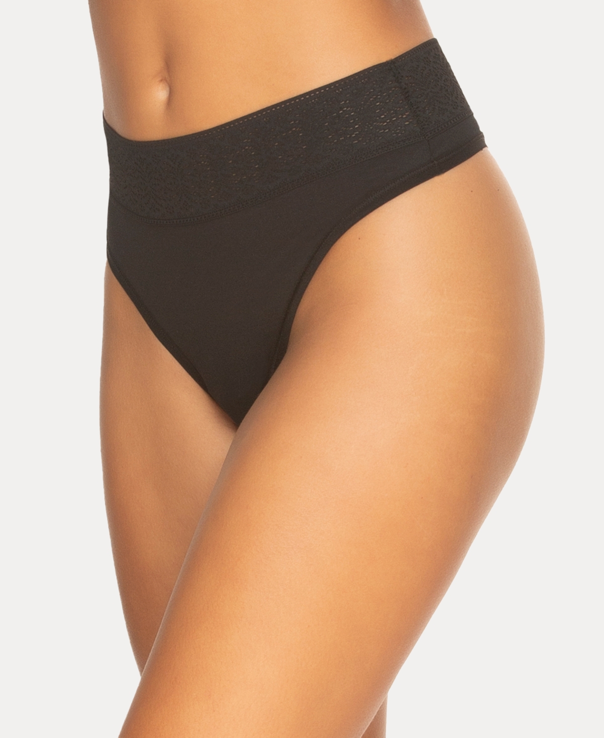 Women's Serene Modal and Lace Thong Underwear - Black