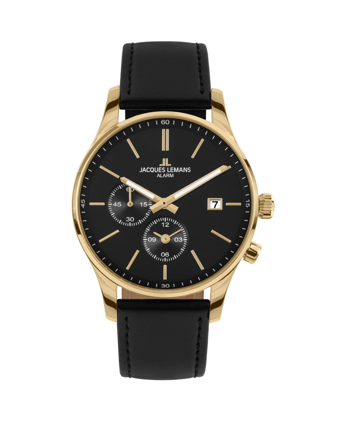 Men's London Watch with Leather Strap, Solid Stainless Steel Ip Gold, 1-2125 - Black
