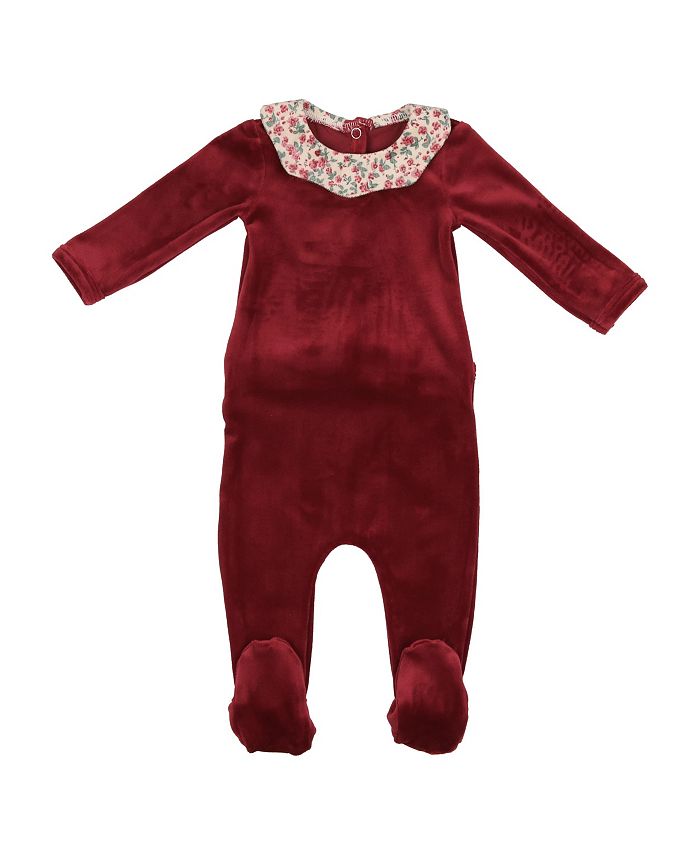 Maniere Baby Girls Velour Collar Footed Coverall Macy's