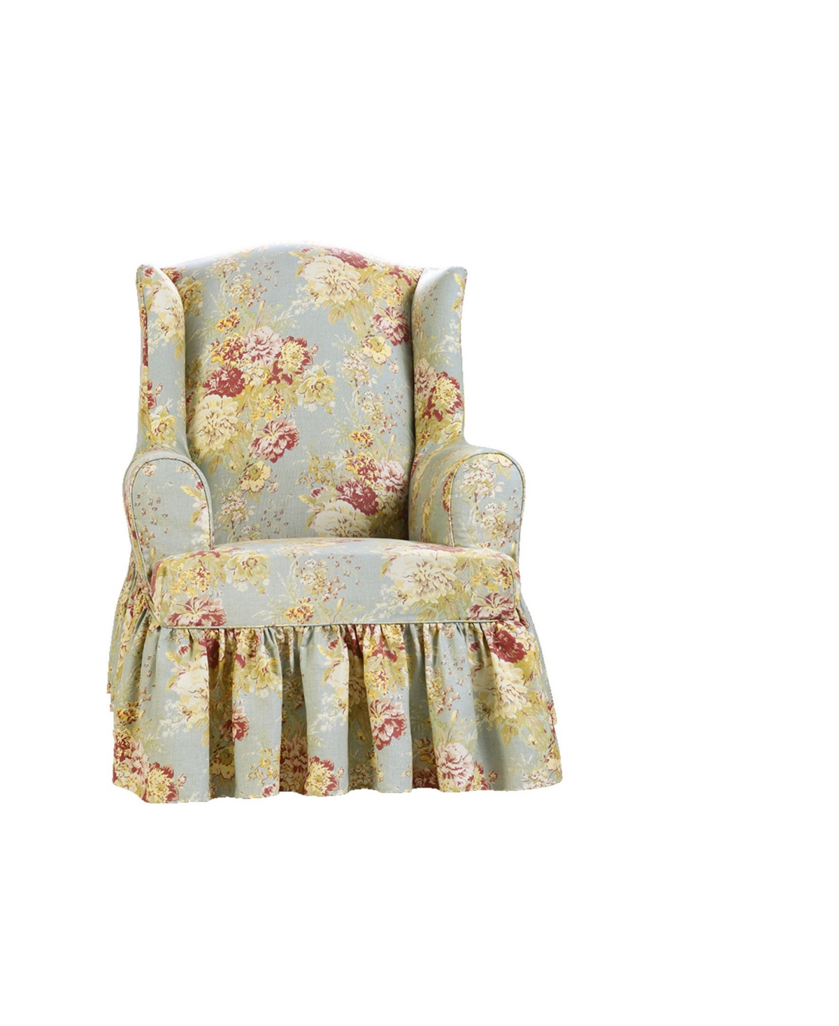 Waverly Ballad Bouquet Wing Chair Slipcover, 45" X 32" In Robin's Egg