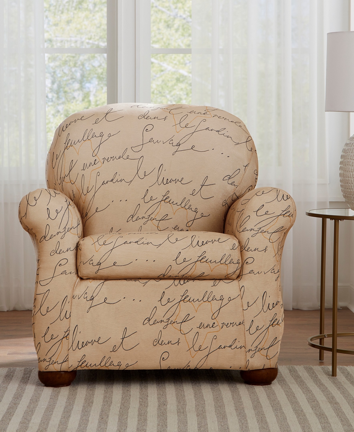 Shop Waverly Stretch Pen Pal 2 Piece Accent Chair Slipcover, 28" X 43" In Parchment