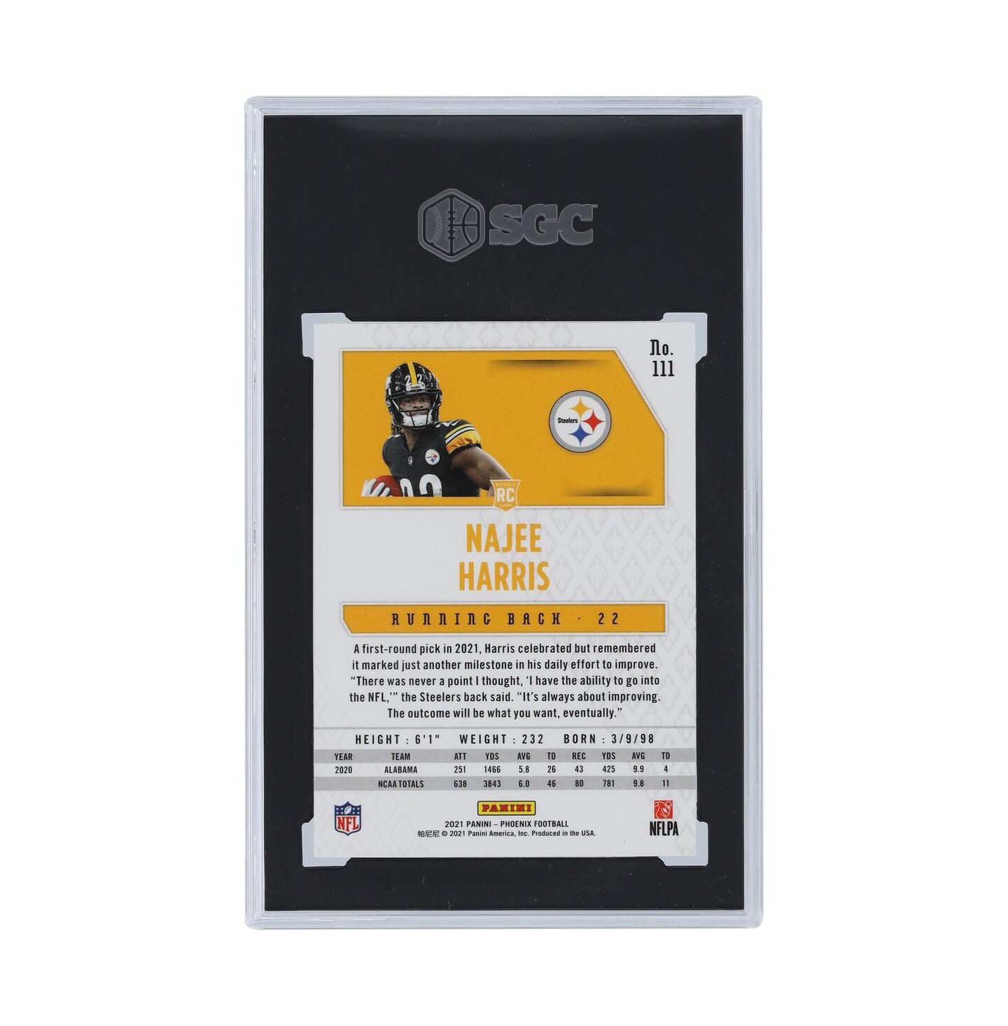 Детские фигурки Panini America Najee Harris Pittsburgh Steelers 2021 Phoenix Fire Burst #111 SGC 10 Trading Card, 14 Years & Up — фото 2