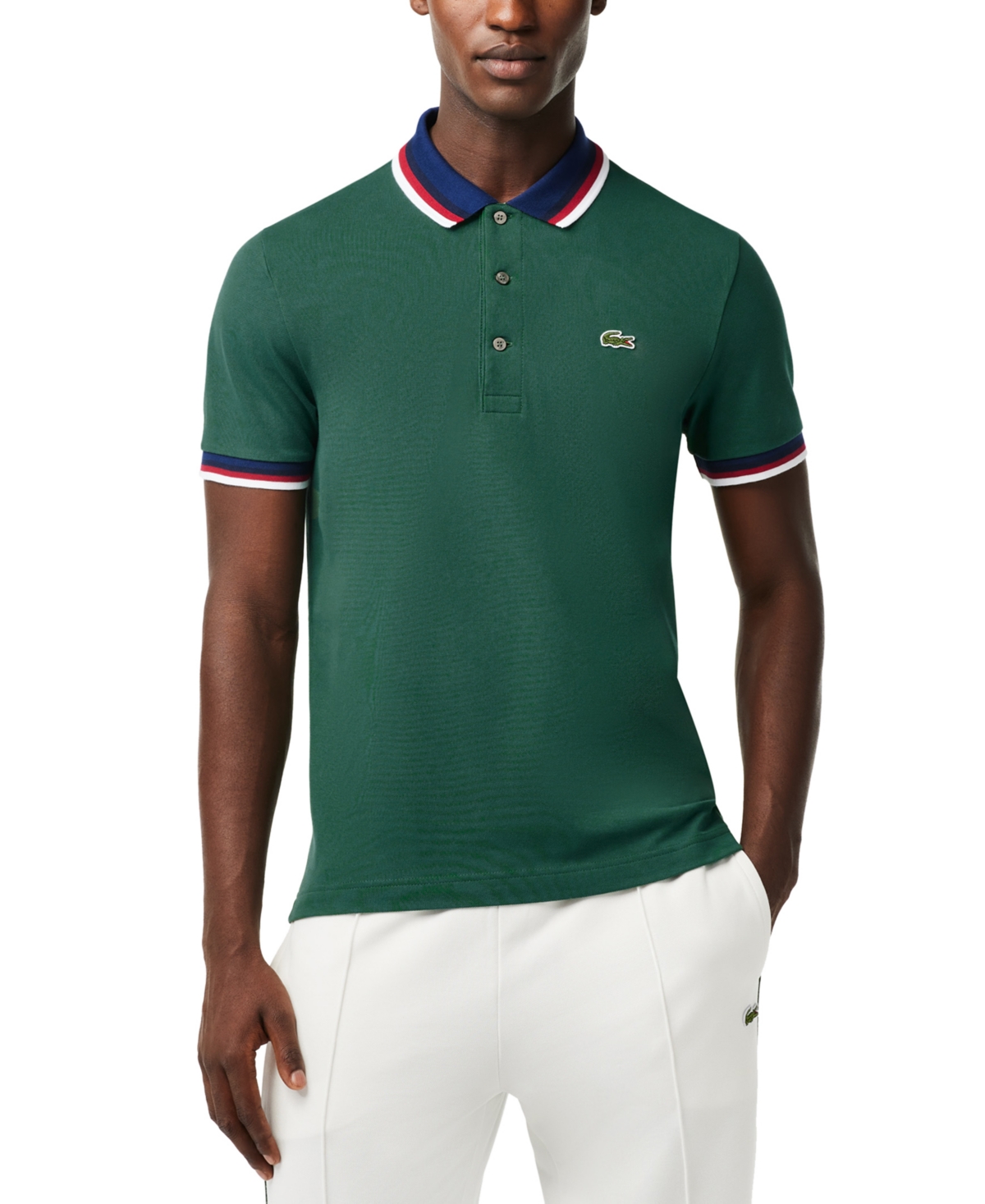 LACOSTE MEN'S CLASSIC FIT STRIPED TRIM SHORT SLEEVE POLO SHIRT 