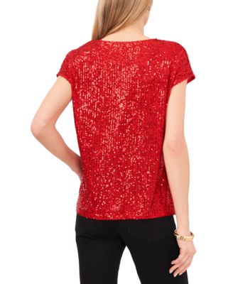 Women's Sequined Dolman Sleeve V-Neck  Blouse