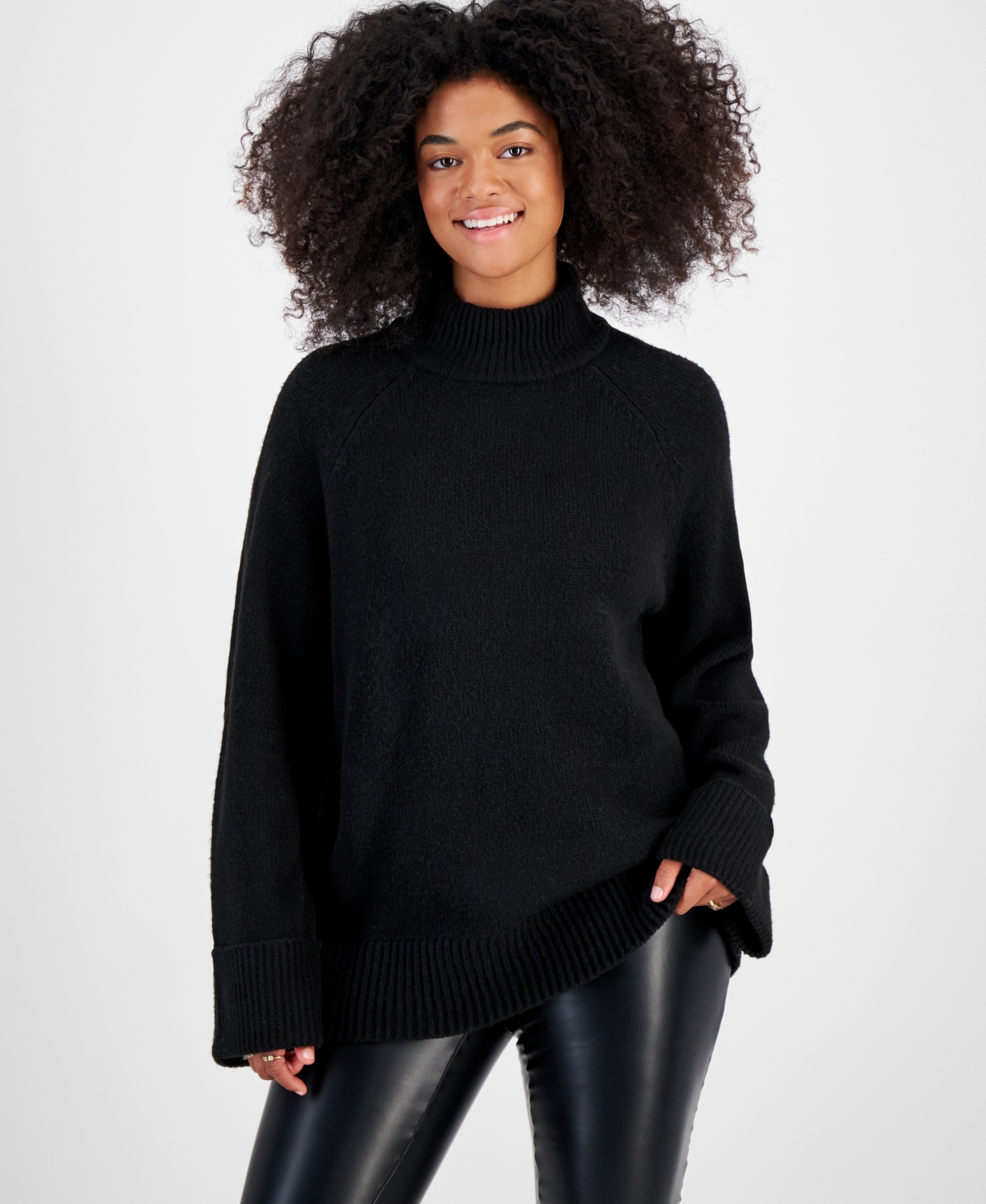 Shop And Now This Women's Mockneck Eyelash Sweater, Created For Macy's In Black