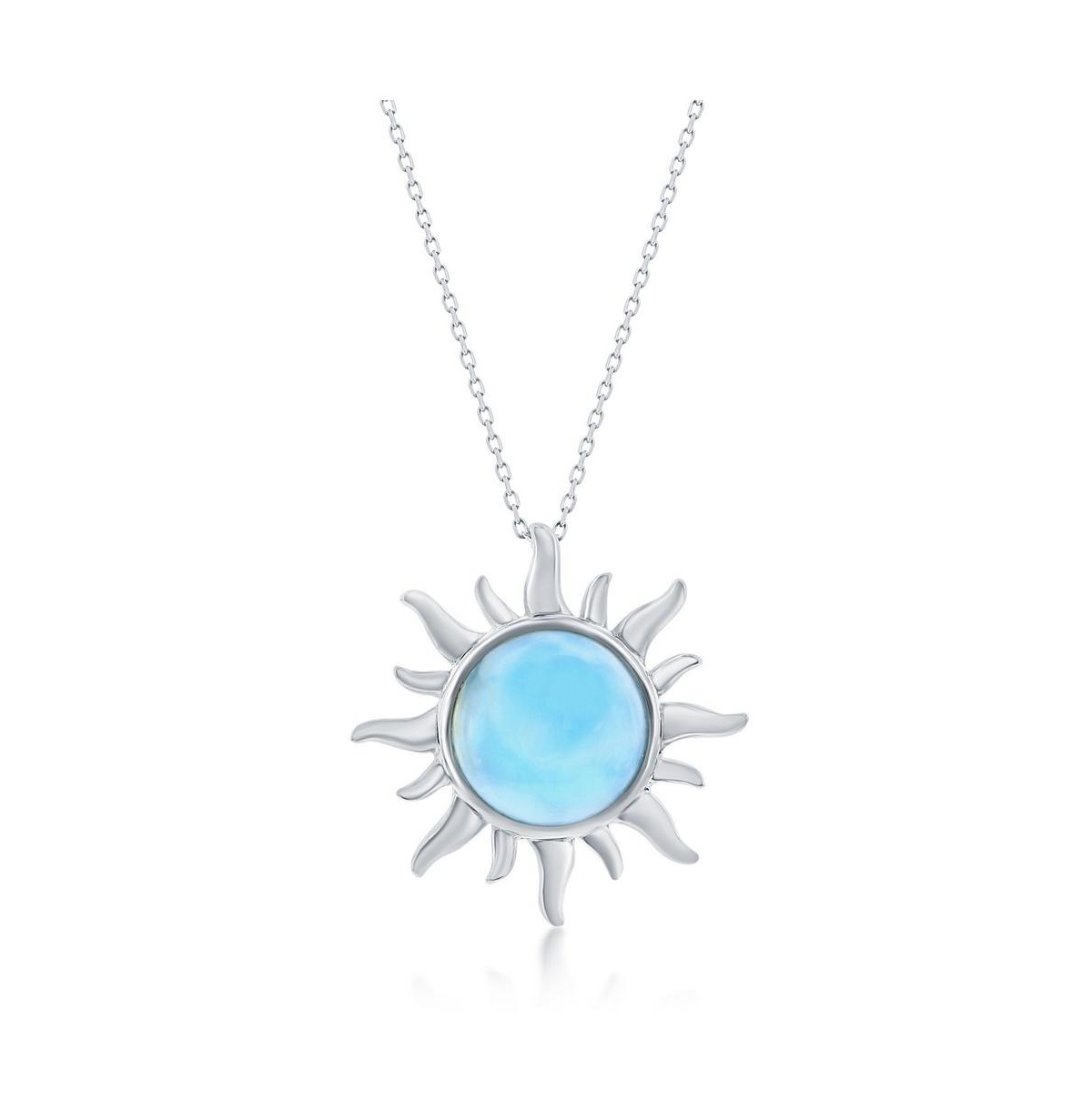 Sterling Silver Larimar Sun Necklace - Blue