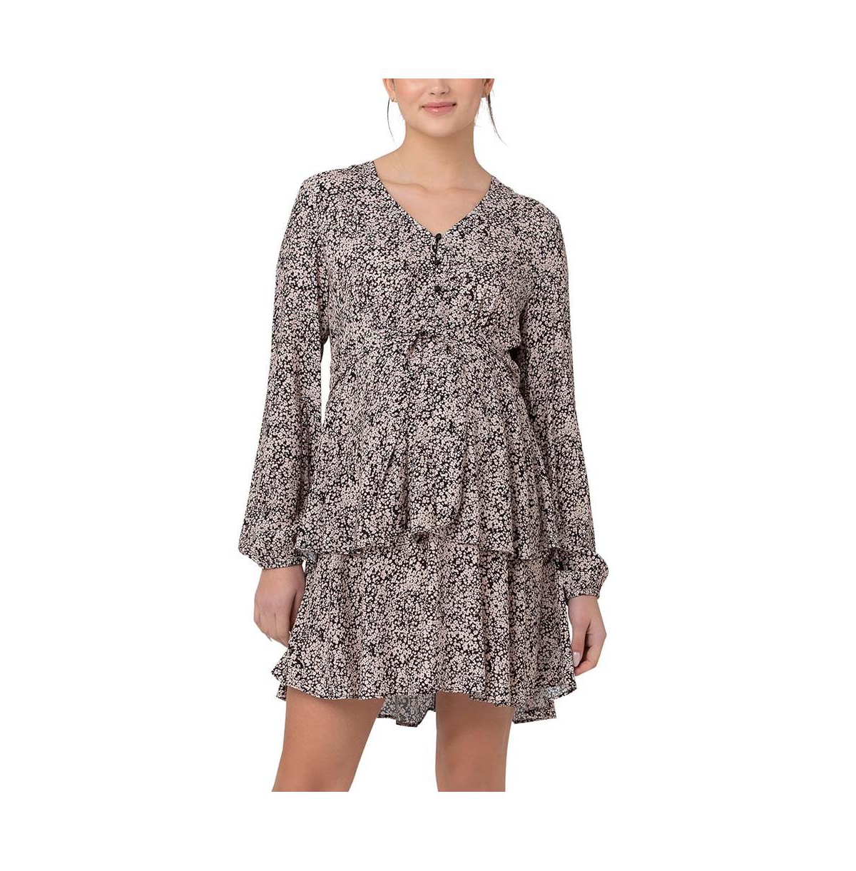 Maternity Ripe Florence Nursing Layered Dress Black/Dusty Pink - Black / dusty pink