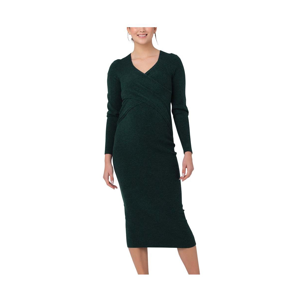 Ripe Maternity Maternity Ripe Heidi Cross Front Nursing Knit Dress- Forest