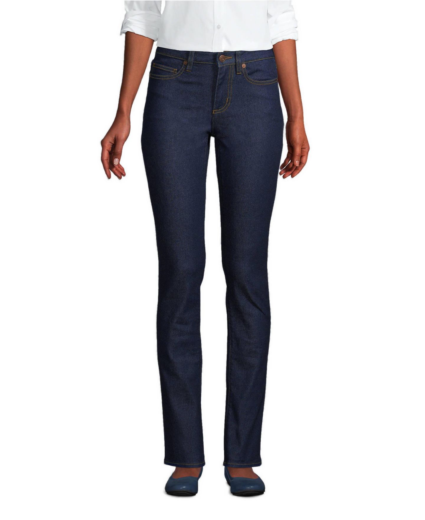 Женские джинсы Lands' End Petite Mid Rise Straight Leg Blue, цвет: River Rinse — фото 1
