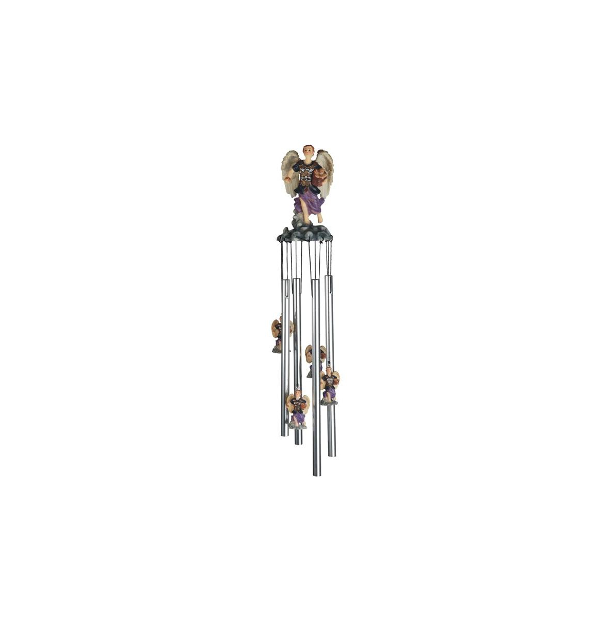 23" Long Archangel Barachiel Round Top Wind Chime - Silver