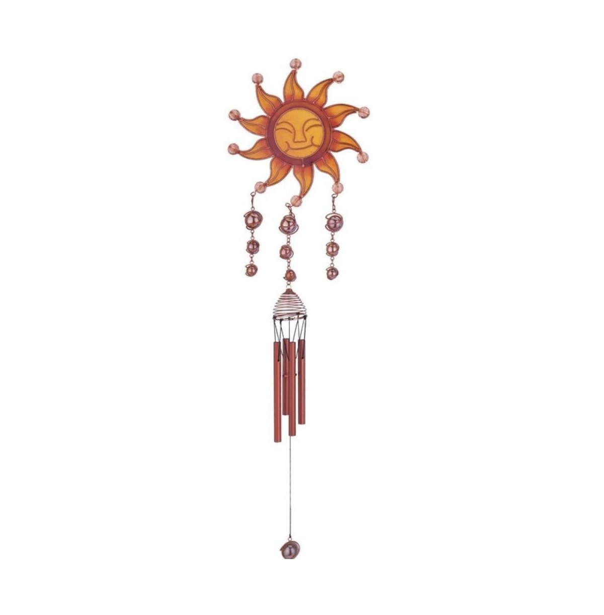 31" Long Wind Chime Copper & Gem Sun Face Hanging Wind Chime - Orange