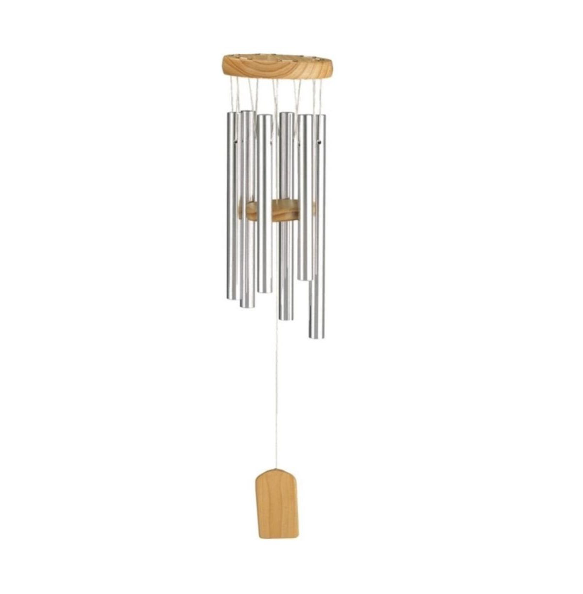 19" Long Silver Wood Top Traditional Wind Chime - Silver