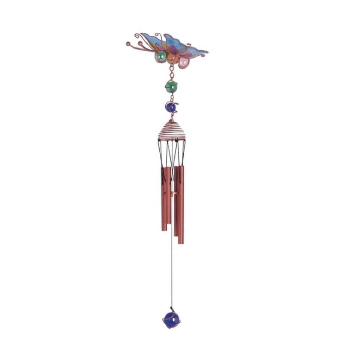 18" Long Blue Butterfly Wind Chime with Copper Gem - Multi