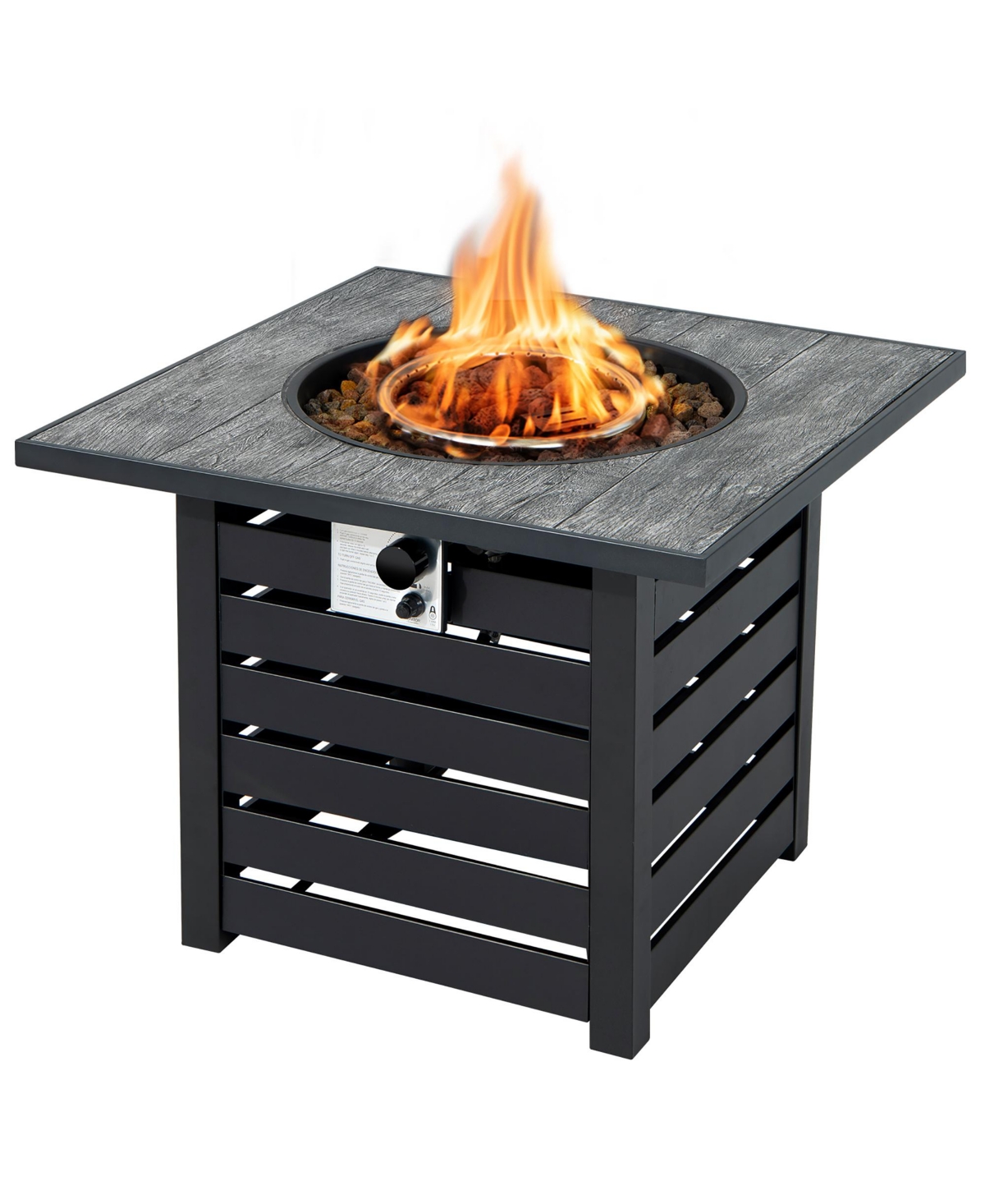 Costway 32'' Square Propane Fire Pit Table for Patio w/Lava Rocks Rain Cover 50,000 Btu - Black