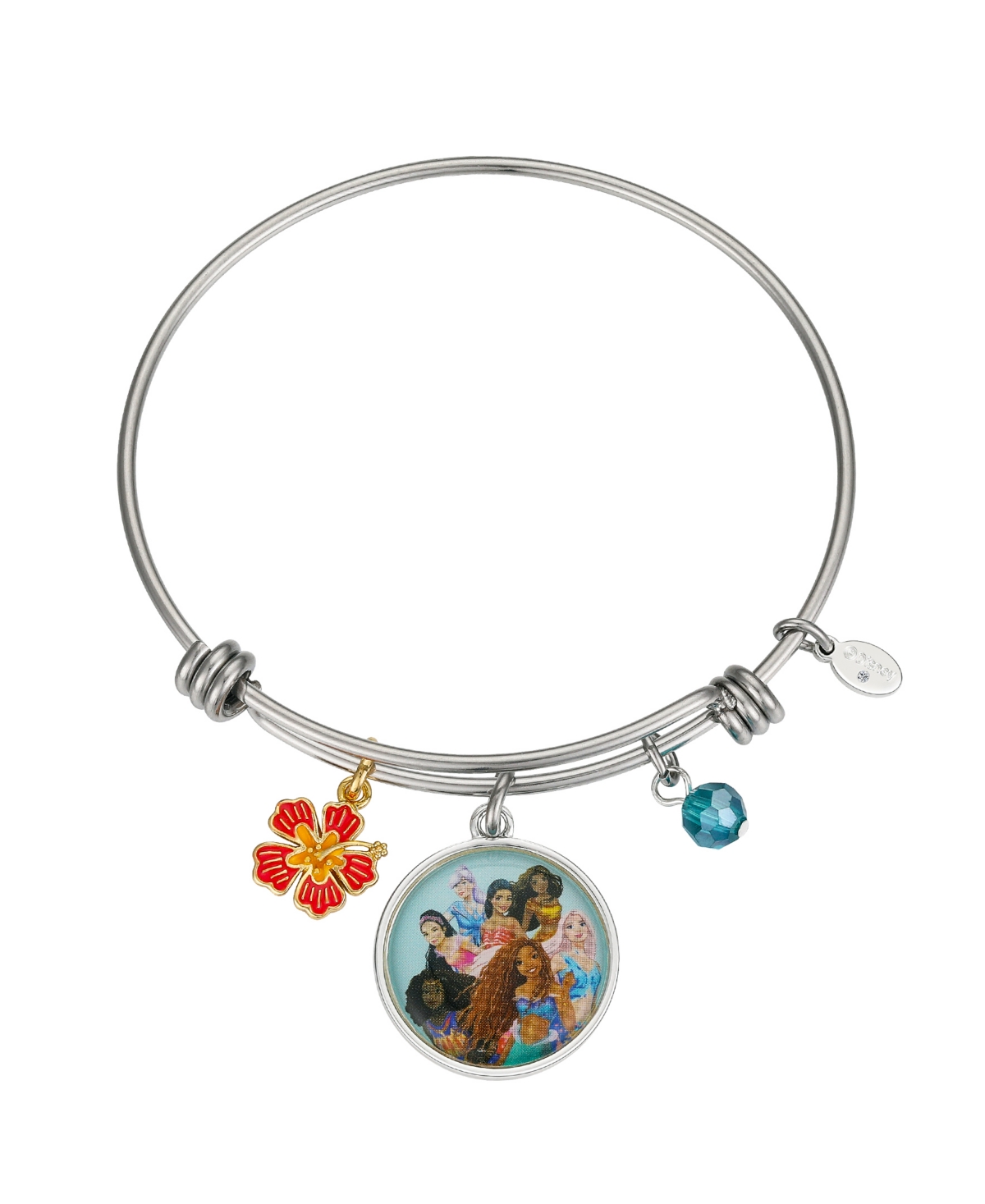 Disney Unwritten Coral And Orange Enamel Fower, Blue Crystal Bead And Multi Color Little Mermaid Bangle Bra In Two-tone