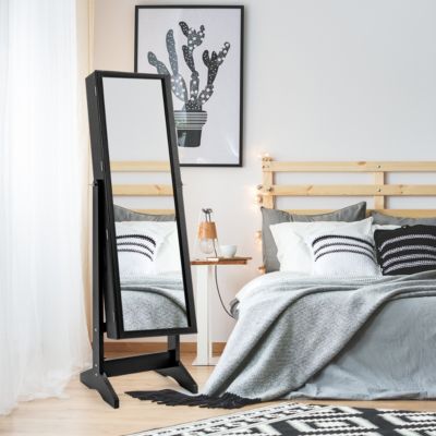 Jewelry Cabinet Stand Mirror Armoire Lockable Organizer Large Storage Box