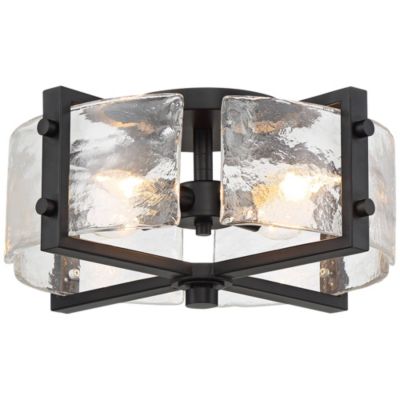 Adri Modern Ceiling Light Flush Mount Fixture 4-Light 16.50" Wide Black Metal Curved Textured Glass Panels for Bedroom Kitchen Living Room