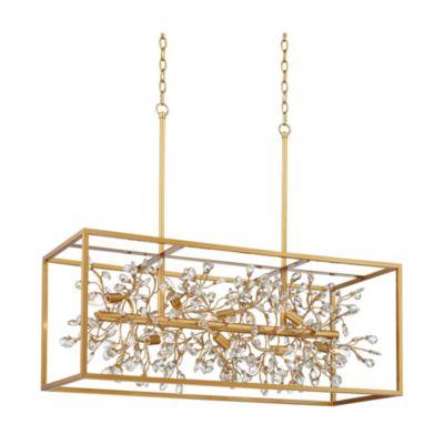 Possini Euro Carrine 38.5" Gold Linear Chandelier, 8-Light Modern Fixture with Clear Crystal Accents for Dining Room, Kitchen, Foyer & High Ceilings
