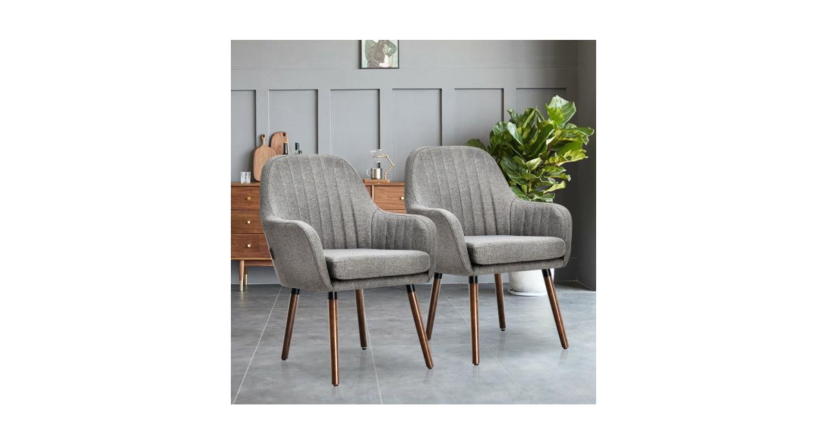 Set of 2 Fabric Upholstered Accent Chairs with Wooden Legs