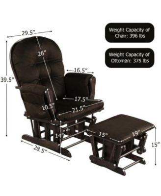  Standard Size Wood & Fabric Padded Armrest, Detachable Cushion, Gliding Motion Glider and Ottoman Set