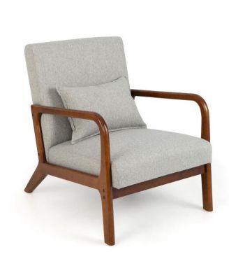 Modern Accent Chair with Rubber Wood Frame and Lumbar Pillow