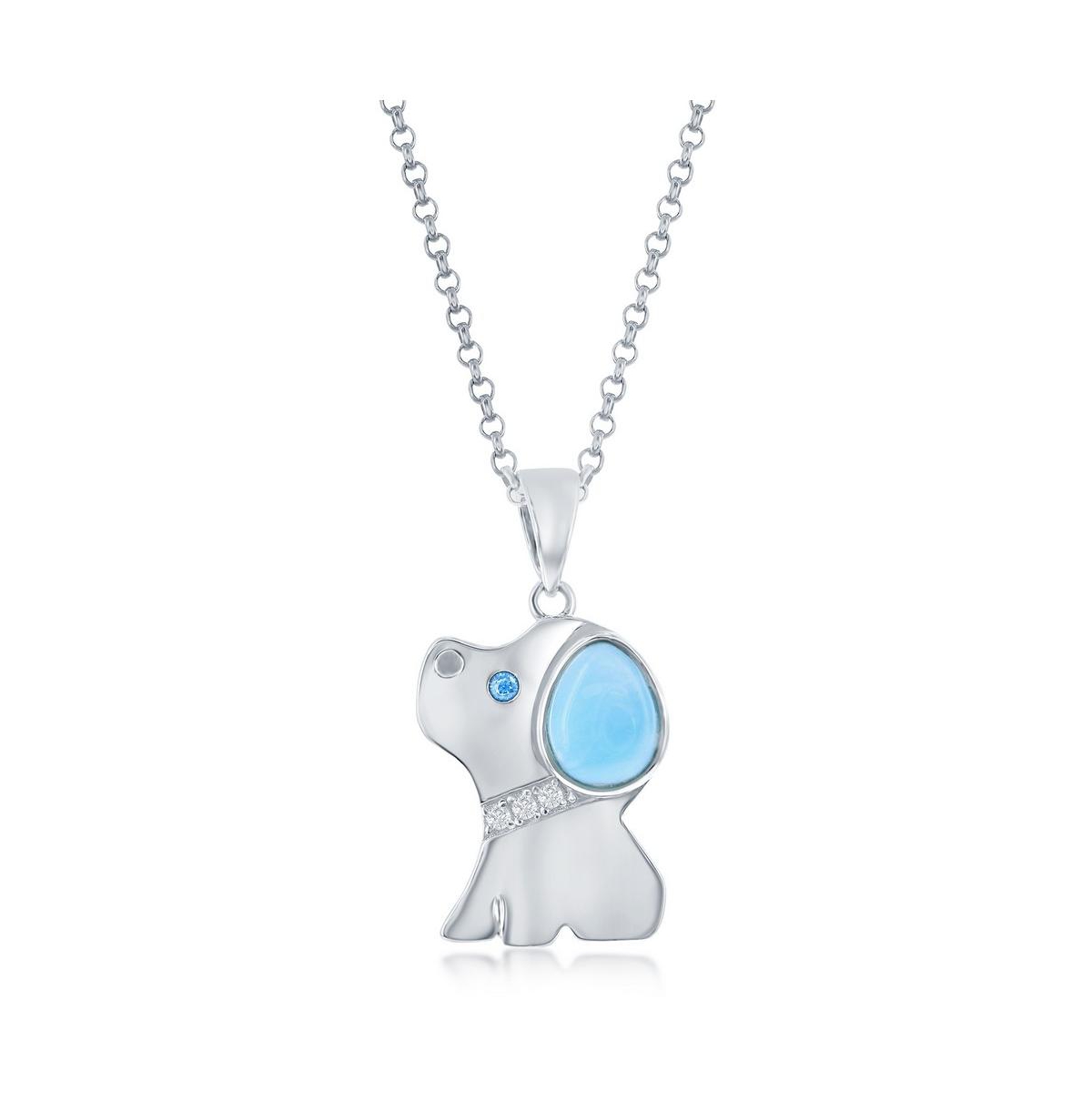 Sterling Silver Pear-Shaped Larimar w/Cz Dog Necklace - Blue