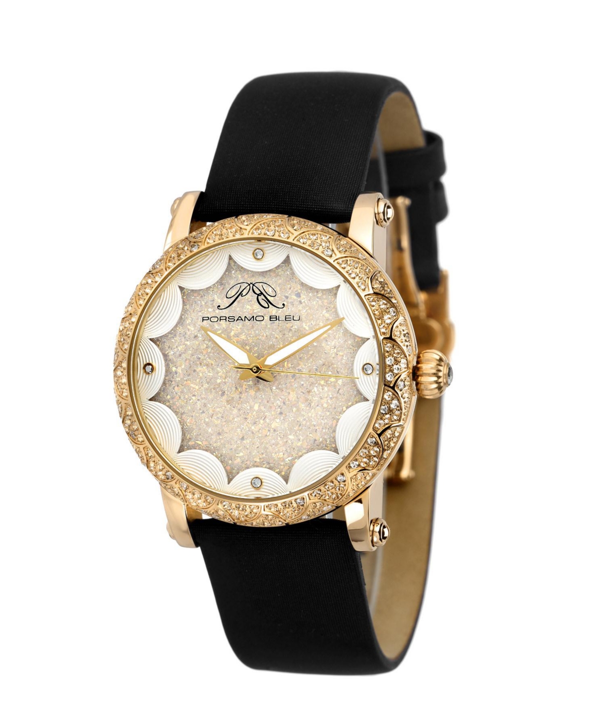 Women's Genevieve Topaz Satin Covered Leather Band Watch - Black