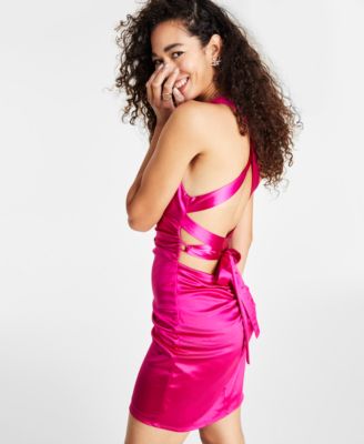 Juniors' Crisscross-Back Satin Dress