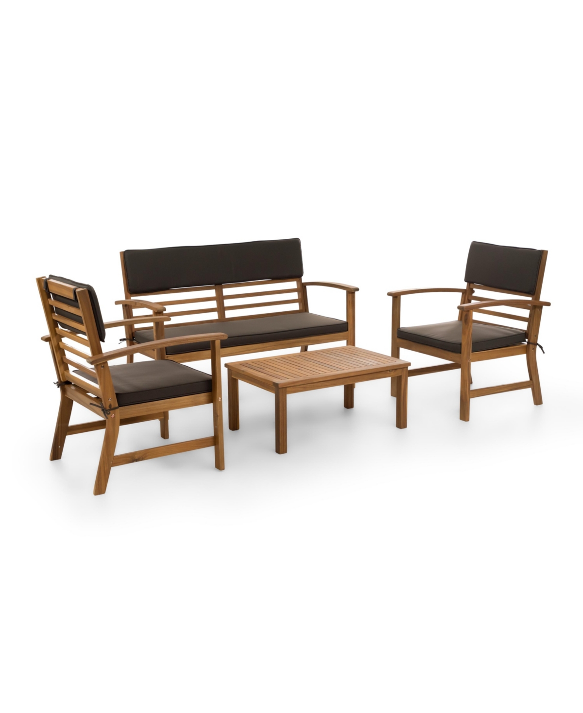 Furniture Of America 4 Piece Acacia Patio Bench Table Set With Cushions In Drown