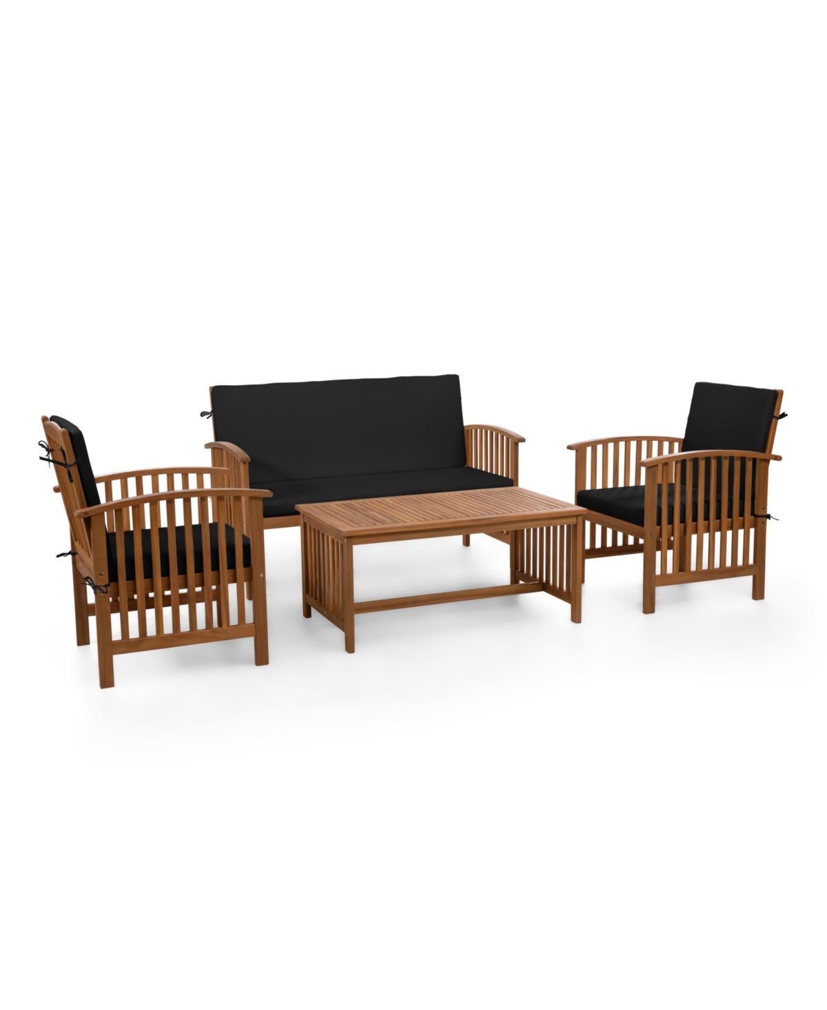 Furniture Of America 4 Piece Acacia Patio Conversation Set With Removable Cushions In Black