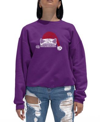Women's Christmas Peeking Cat Word Art Crewneck Sweatshirt