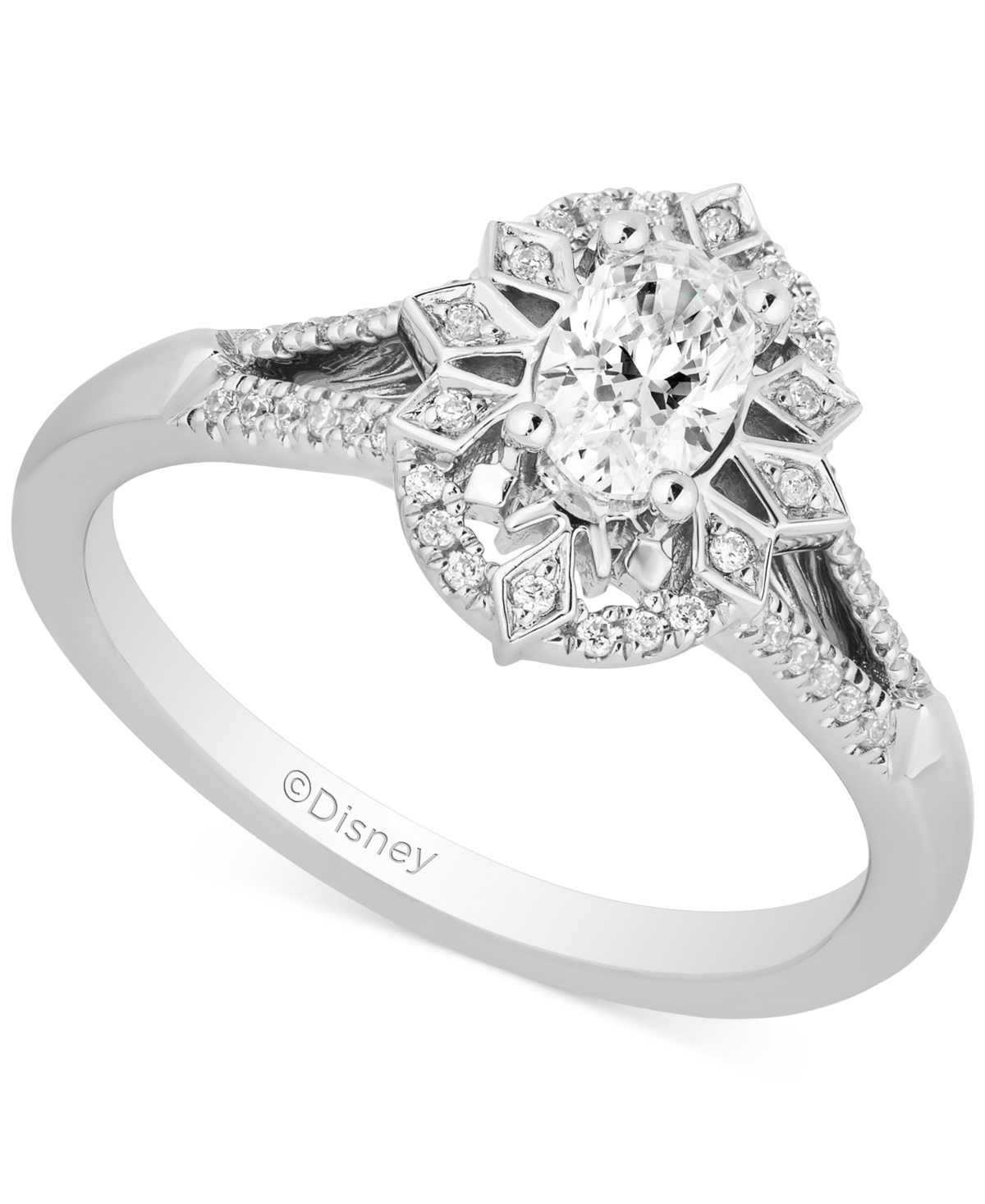 Shop Enchanted Disney Fine Jewelry Diamond Oval Halo Elsa Ring (5/8 Ct. T.w.) In 14k White Gold