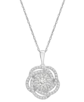 Diamond Knot Pendant Necklace in 14k White Gold (1 ct. t.w.), Created for Macy's