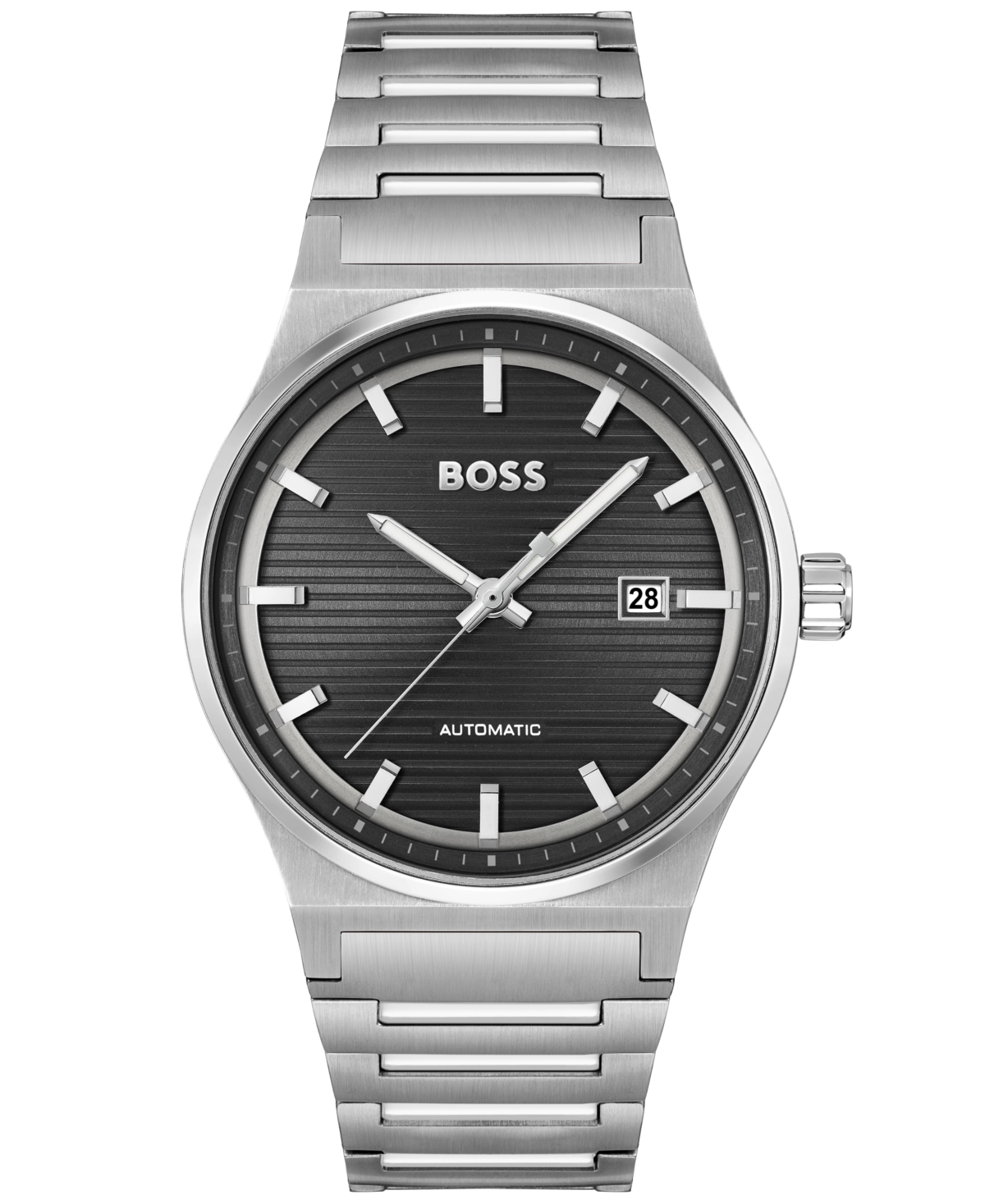 Shop Hugo Boss Boss Men Candor Auto Automatic Silver-tone Stainless Steel Watch 41mm