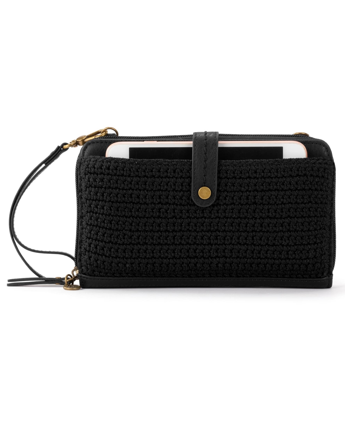 Shop The Sak Iris Crochet Leather Smartphone Convertible Crossbody Wallet In Black