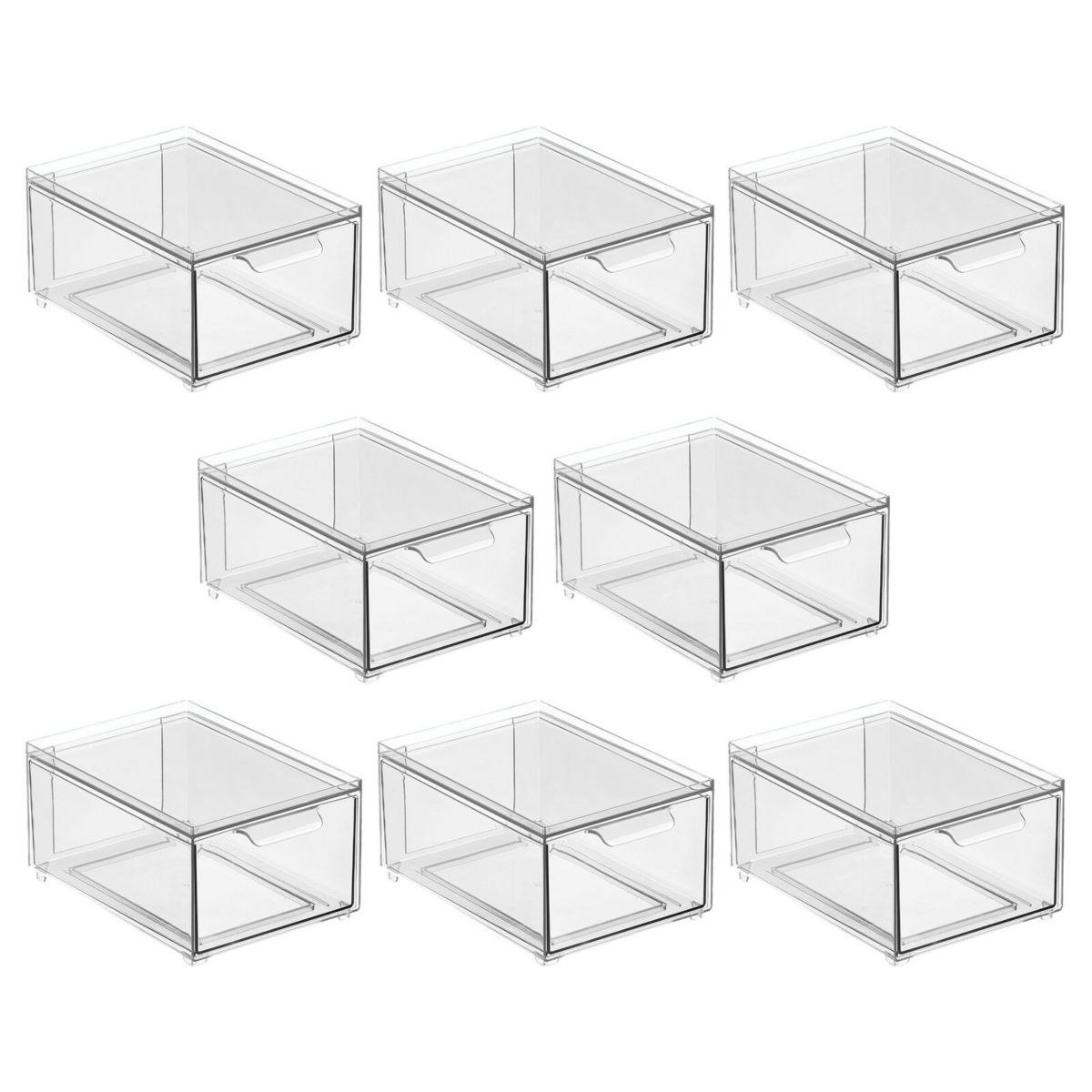 mDesign Stacking Plastic Storage Kitchen Bin with Pull-Out Drawer, 8 Pack,- Clear