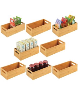 mDesign Bamboo Pantry Bin Box Container, Built-In Handles, 8 Pack ...