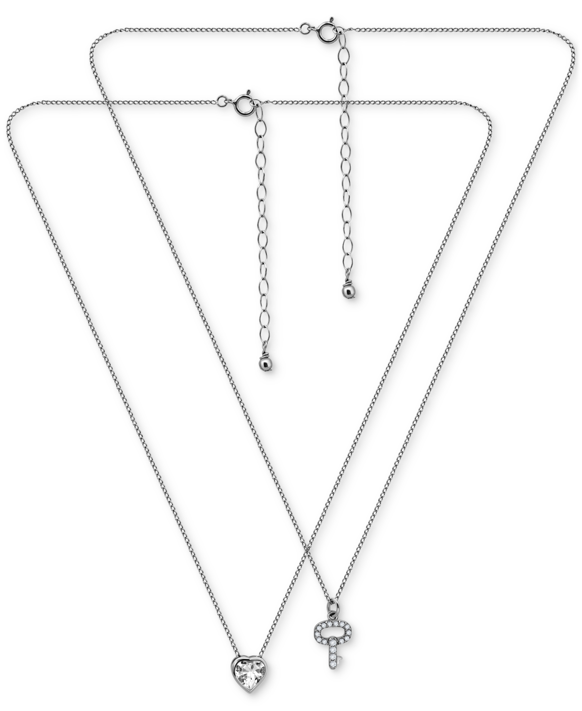 Giani Bernini 2-Pc. Set Cubic Zirconia Pave Key & Solitaire Heart Pendant Necklaces, Created for Macy's