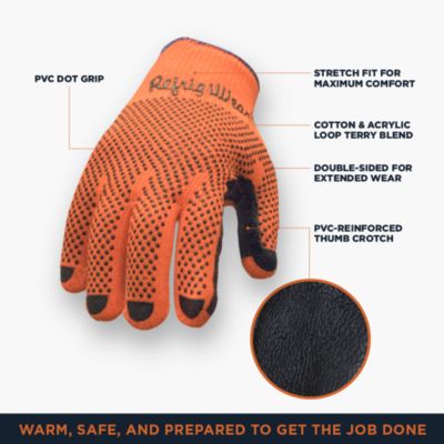 Men's Midweight Dot Grip Gloves - Insulated Knit Work Gloves with PVC Grip, Sold by the Dozen