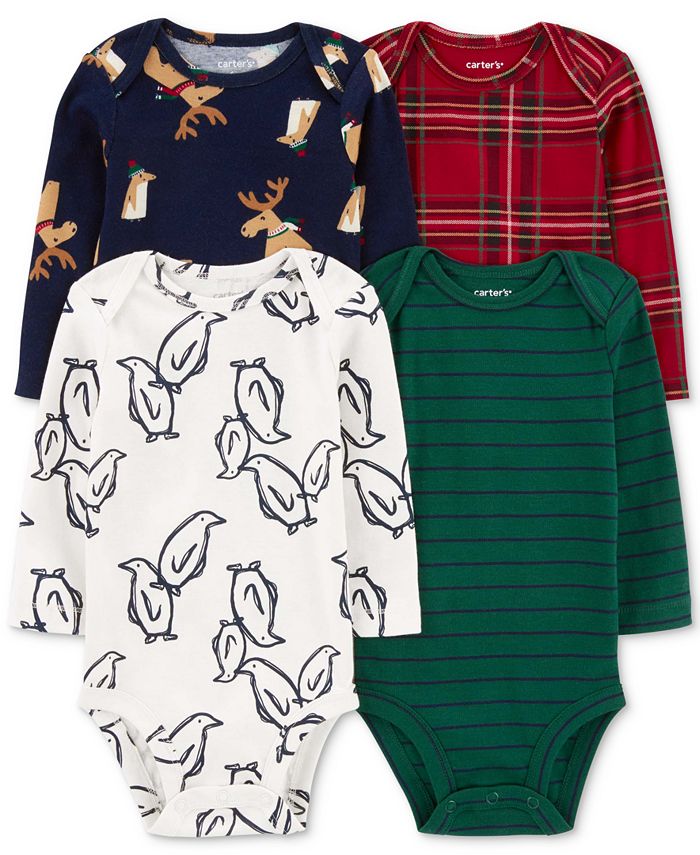 Carter's Baby Boys Printed Long-Sleeve Bodysuits, Pack of 4 - Macy's